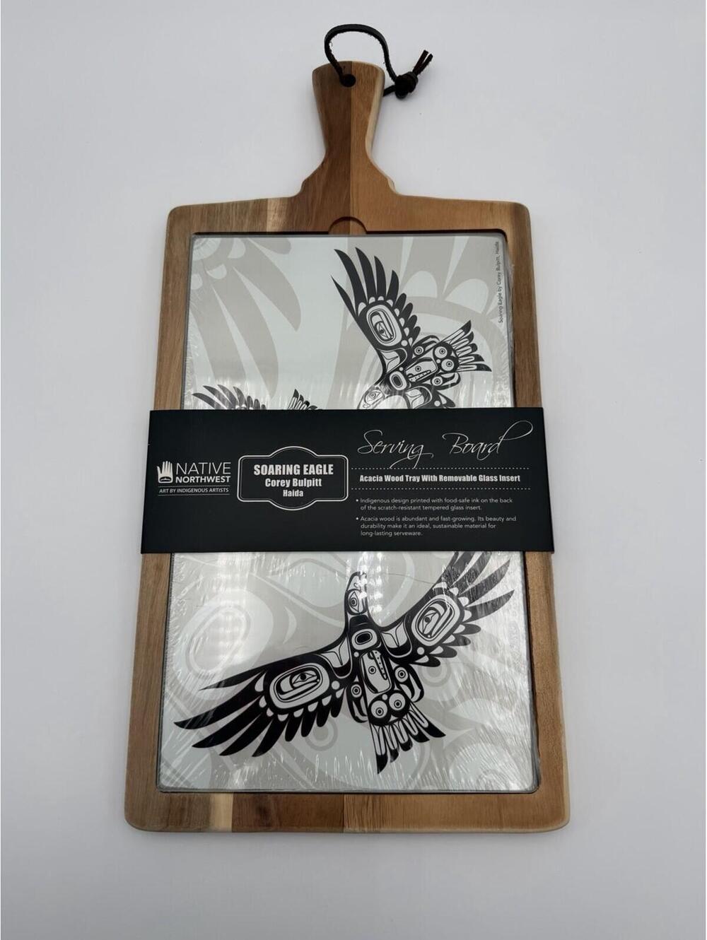 Native Northwest Serving Board Soaring Eagle Acacia Wood W/Glass Haida New